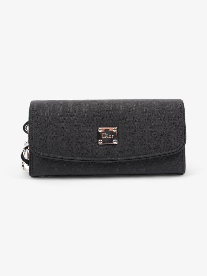 Christian Dior CD Icon Trifold Wallet Black Diorissimo Canvas