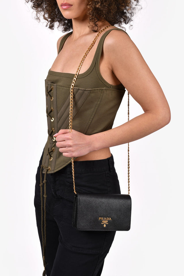 Prada Black Saffiano Leather Wallet on Chain