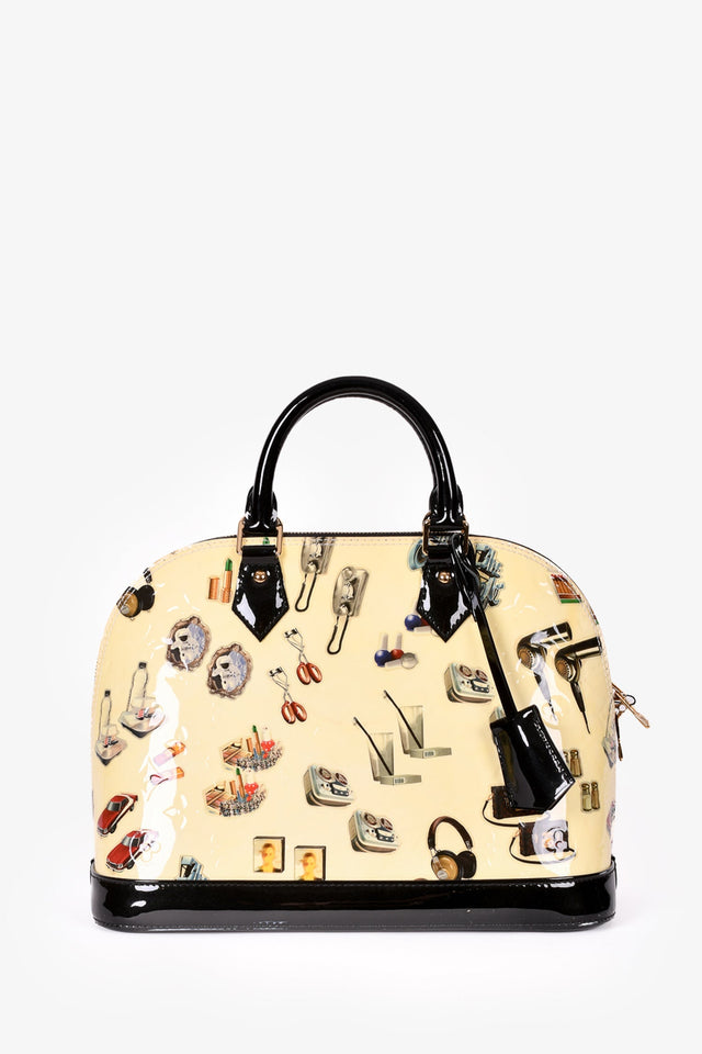 Louis Vuitton 2015 Cream Patent Leather Vernis Stickers Alma PM Bag