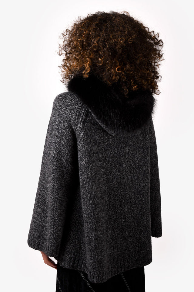 Prada Grey Wool Sweater with Fur Trim Size 36