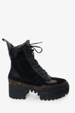 Louis Vuitton Black Monogram Leather/Suede Laureate Combat Boots Size 37.5