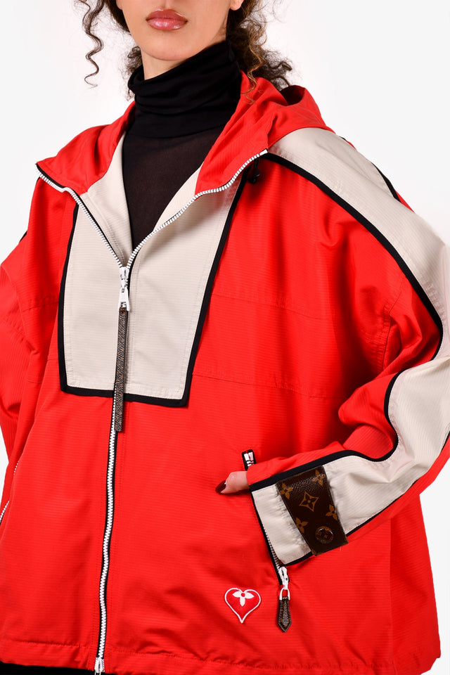 Louis Vuitton Red/White Nylon Monogram Zippered Jacket Size 40