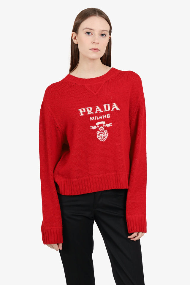 Prada Red Wool/Cashmere Crew Neck Sweater 42