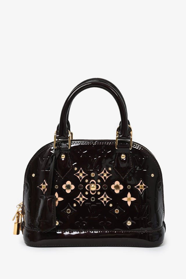 Louis Vuitton 2016 Limited Edition Amarante Vernis Flower Embellished Alma BB with Strap