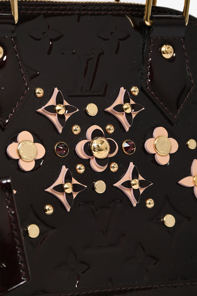 Louis Vuitton 2016 Limited Edition Amarante Vernis Flower Embellished Alma BB with Strap