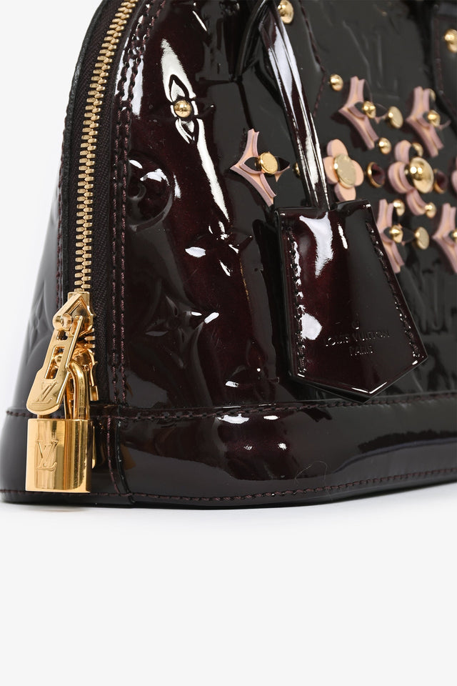 Louis Vuitton 2016 Limited Edition Amarante Vernis Flower Embellished Alma BB with Strap