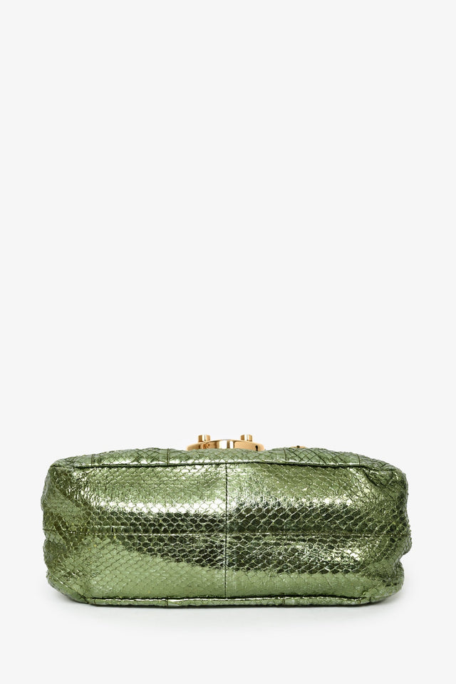 Prada Green Metallic Jeweled Python Chain Shoulder Bag
