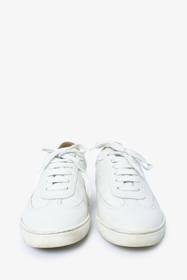 Hermes White/Orange Leather Quicker Sneakers Size 38