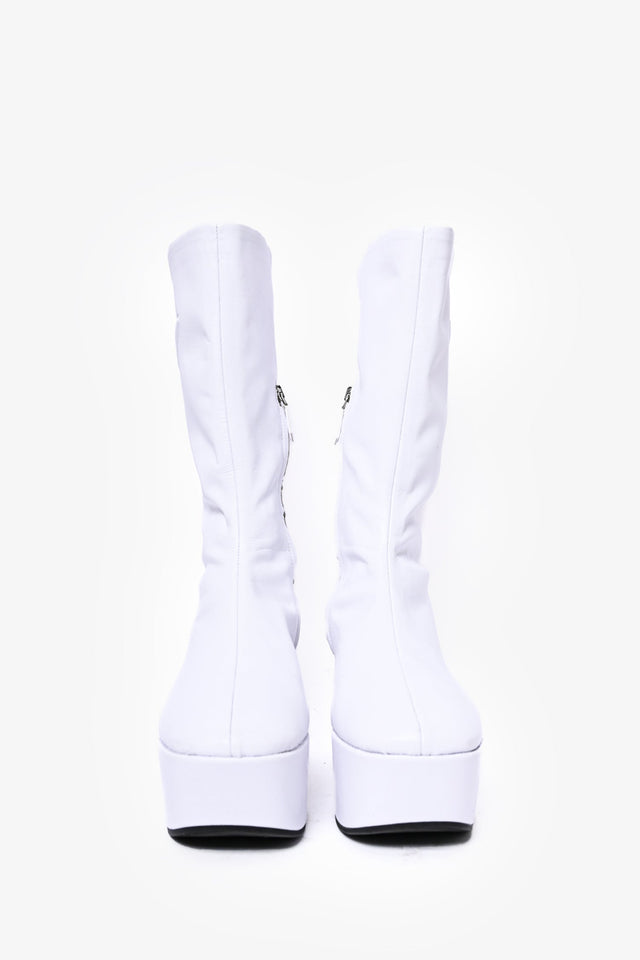 Prada White Leather Sock Heeled Boots Size 39.5