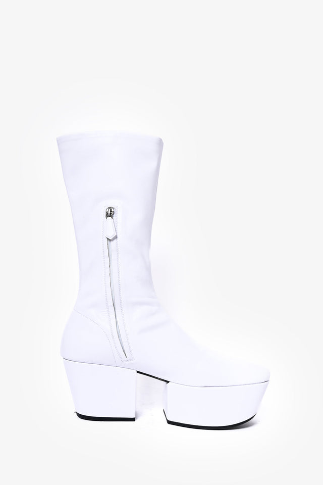 Prada White Leather Sock Heeled Boots Size 39.5