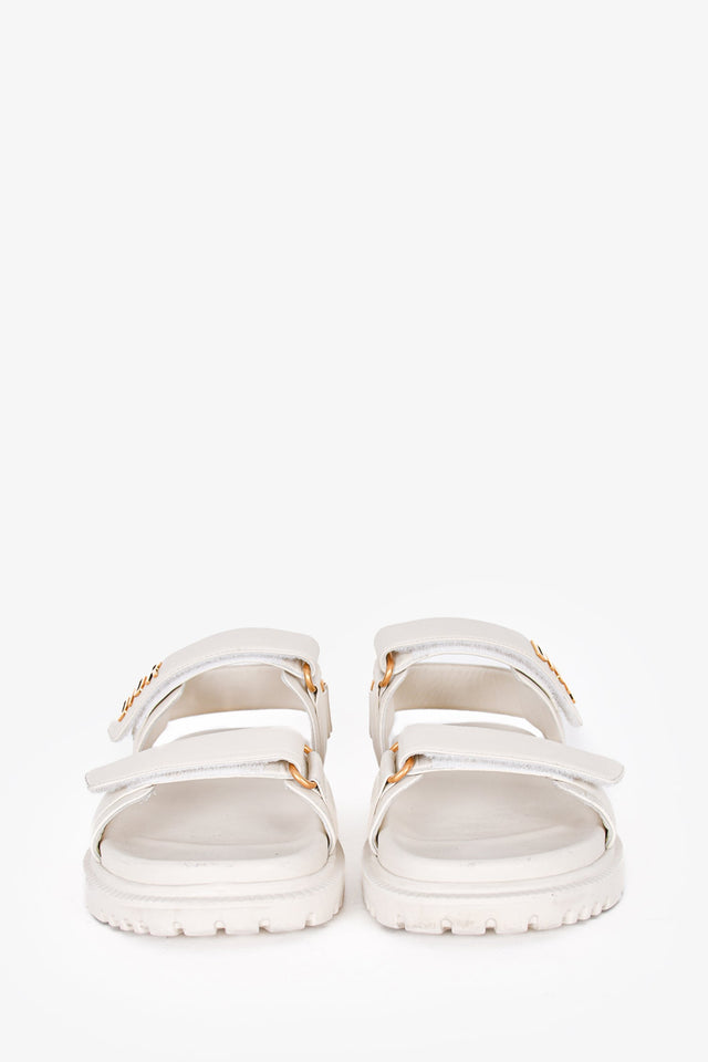 Christian Dior White Leather Gold Logo Chunky Sandals Size 38.5