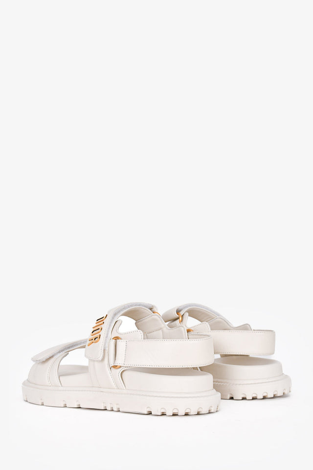 Christian Dior White Leather Gold Logo Chunky Sandals Size 38.5