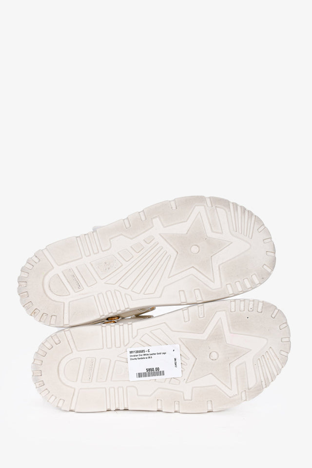 Christian Dior White Leather Gold Logo Chunky Sandals Size 38.5