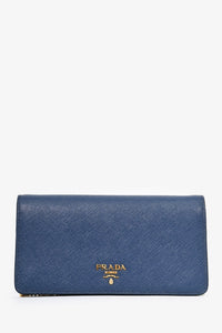 Prada Blue Saffiano Leather Wallet on Chain