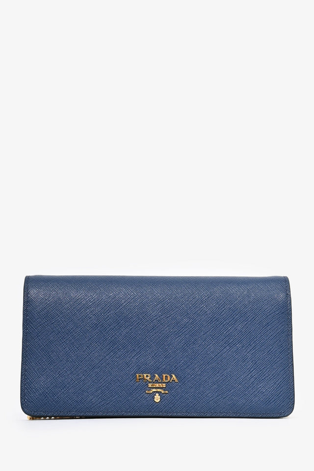 Prada Blue Saffiano Leather Wallet on Chain