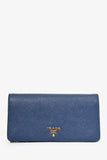 Prada Blue Saffiano Leather Wallet on Chain