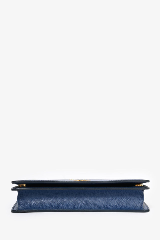 Prada Blue Saffiano Leather Wallet on Chain