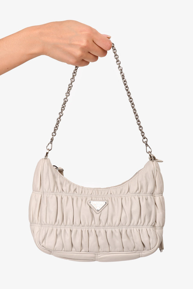 Prada Cream Nappa Gaufre Re-Edition 2005 With Nylon Strap