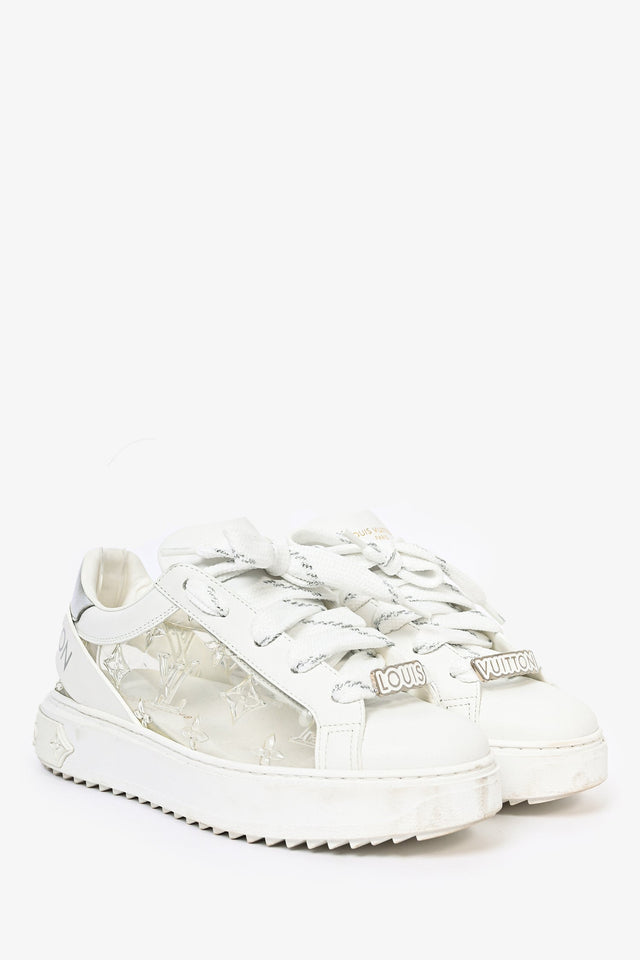 Louis Vuitton White Leather Translucent Monogram Sneakers Size 36.5
