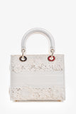 Christian Dior 2023 White Lace Floral Medium D-Lite Top Handle with Strap
