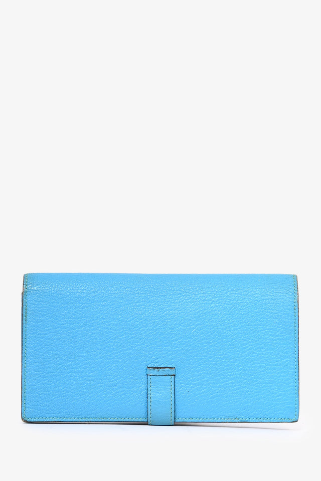 Hermes 2014 Blue Leather Bearn Wallet (As Is)