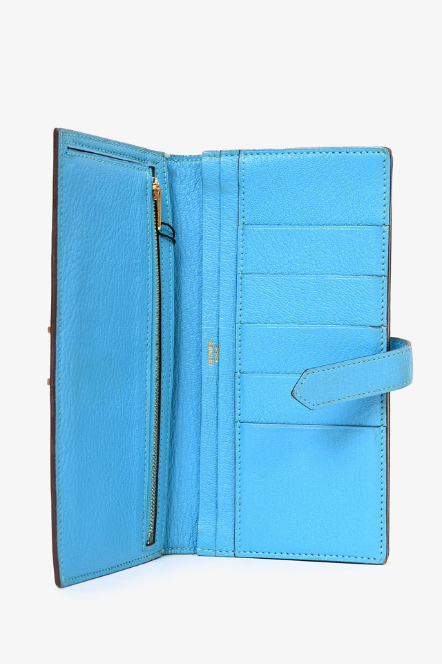 Hermes 2014 Blue Leather Bearn Wallet (As Is)