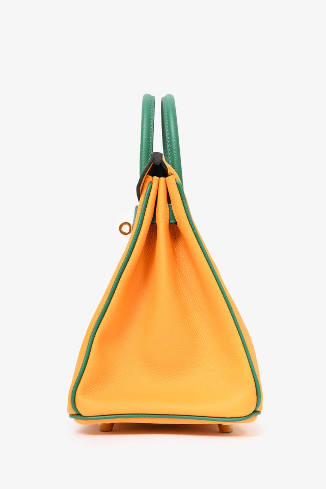 Hermes 2019 Orange/Green Leather Special Order Birkin 25