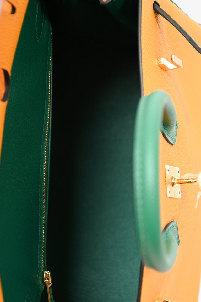 Hermes 2019 Orange/Green Leather Special Order Birkin 25