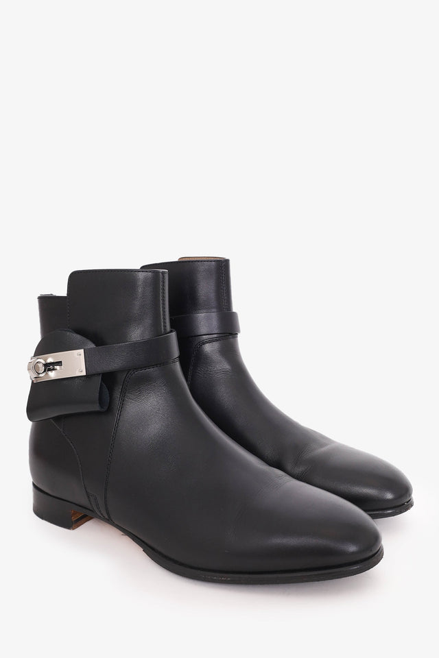 Hermes Black Leather Neo Ankle Boots Size 37.5
