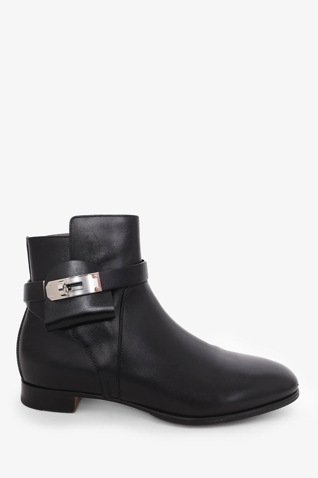 Hermes Black Leather Neo Ankle Boots Size 37.5