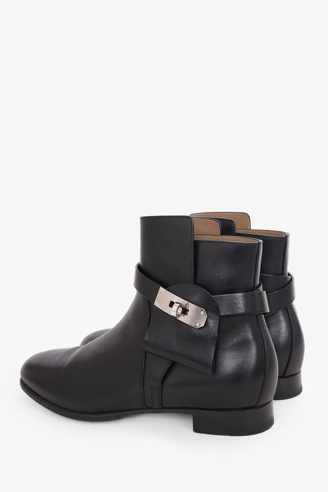 Hermes Black Leather Neo Ankle Boots Size 37.5