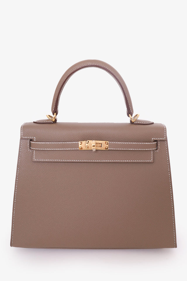 Hermes 2024 Etoupe Epsom Leather Kelly 25 with Gold Hardware