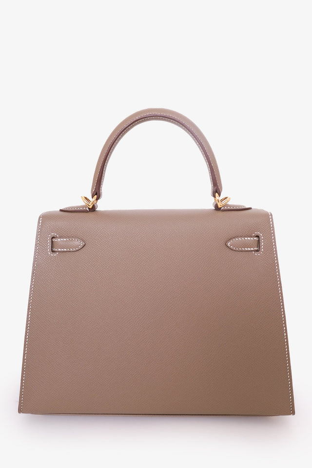 Hermes 2024 Etoupe Epsom Leather Kelly 25 with Gold Hardware