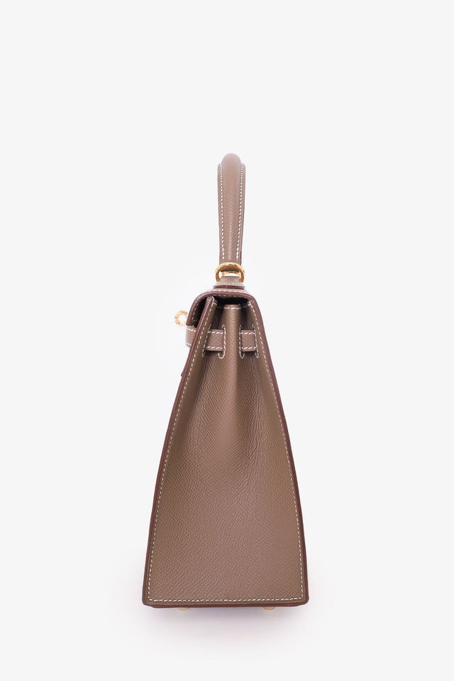 Hermes 2024 Etoupe Epsom Leather Kelly 25 with Gold Hardware