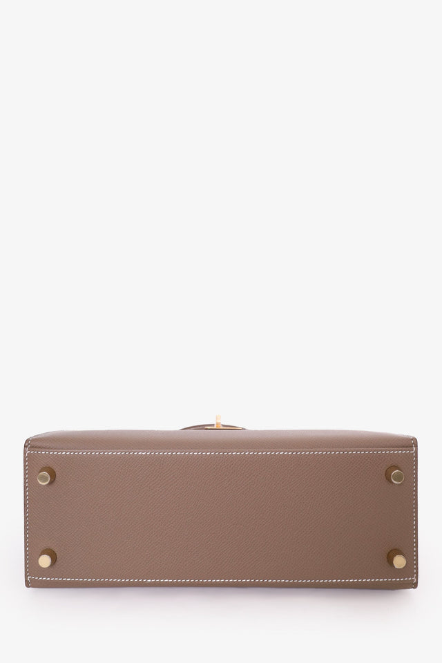 Hermes 2024 Etoupe Epsom Leather Kelly 25 with Gold Hardware