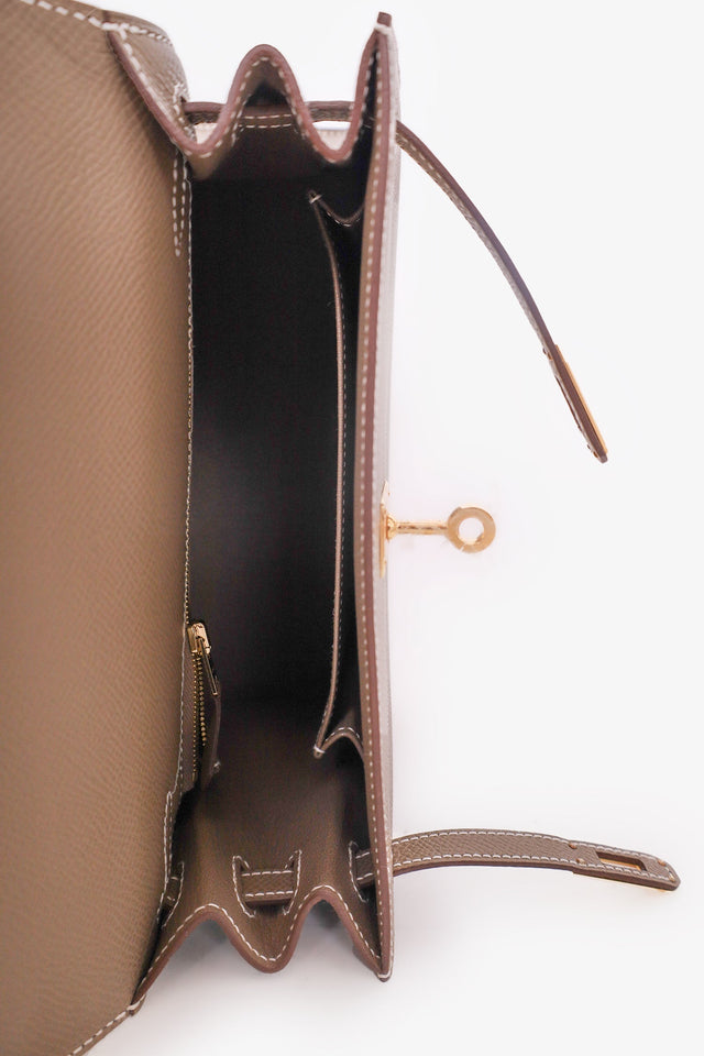 Hermes 2024 Etoupe Epsom Leather Kelly 25 with Gold Hardware