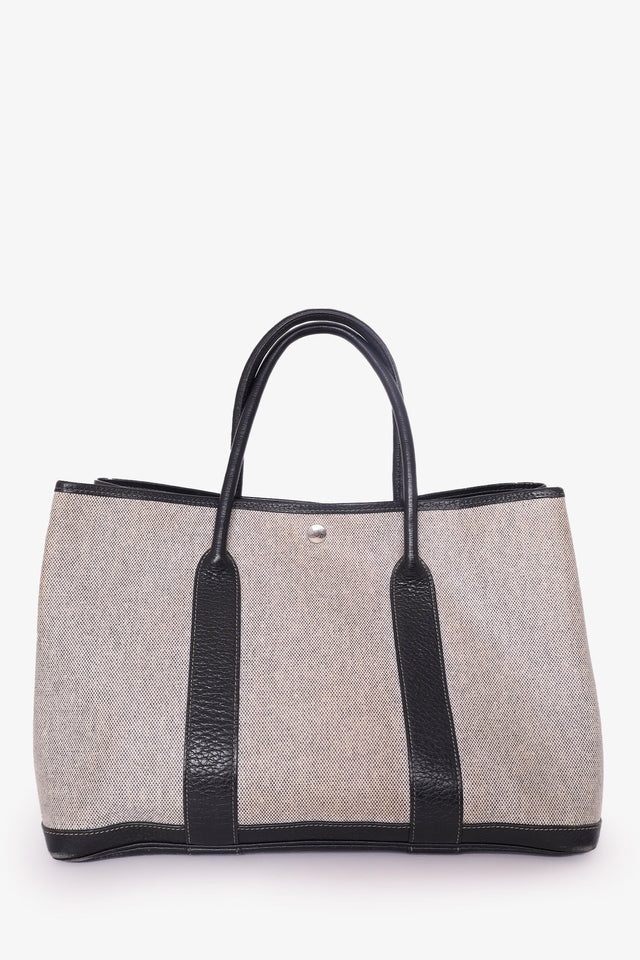 Hermes 2002 Beige/Black Coated Canvas/Leather Garden Party 36