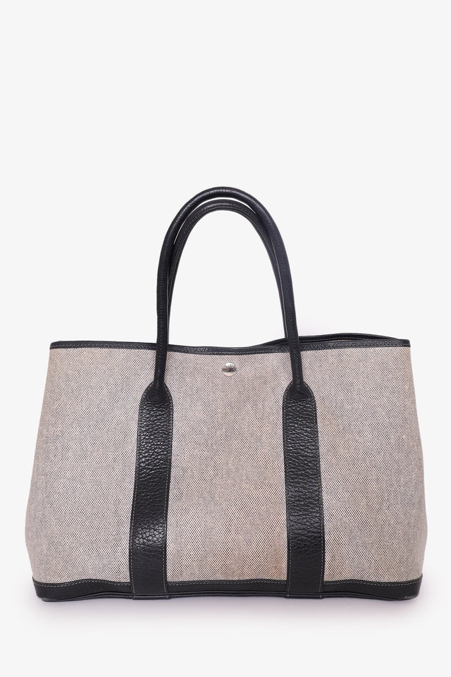 Hermes 2002 Beige/Black Coated Canvas/Leather Garden Party 36