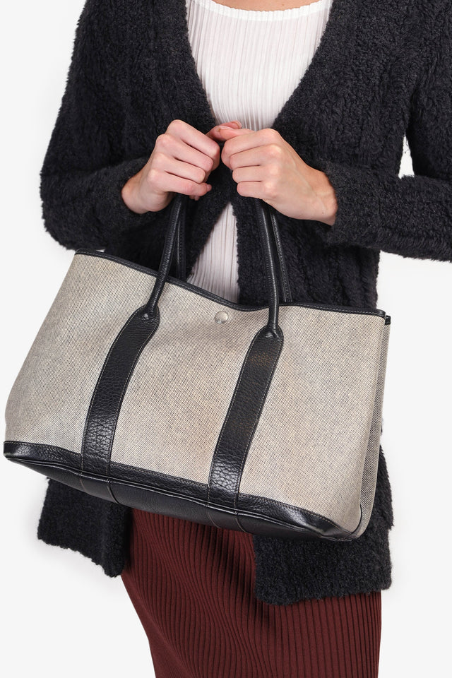 Hermes 2002 Beige/Black Coated Canvas/Leather Garden Party 36