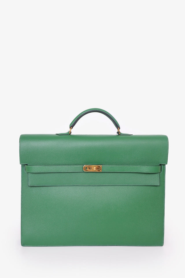 Hermes 1995 Green Epsom Leather Kelly Depeche 38 Briefcase