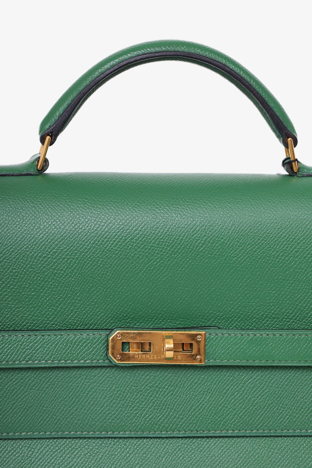 Hermes 1995 Green Epsom Leather Kelly Depeche 38 Briefcase