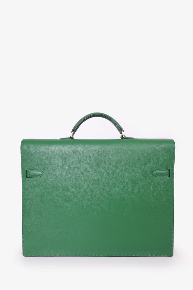 Hermes 1995 Green Epsom Leather Kelly Depeche 38 Briefcase