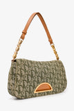 Christian Dior 1991 Green/Cream Canvas Monogram 'Maris Pearl' Shoulder Bag