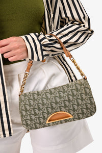 Christian Dior 1991 Green/Cream Canvas Monogram 'Maris Pearl' Shoulder Bag