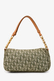 Christian Dior 1991 Green/Cream Canvas Monogram 'Maris Pearl' Shoulder Bag