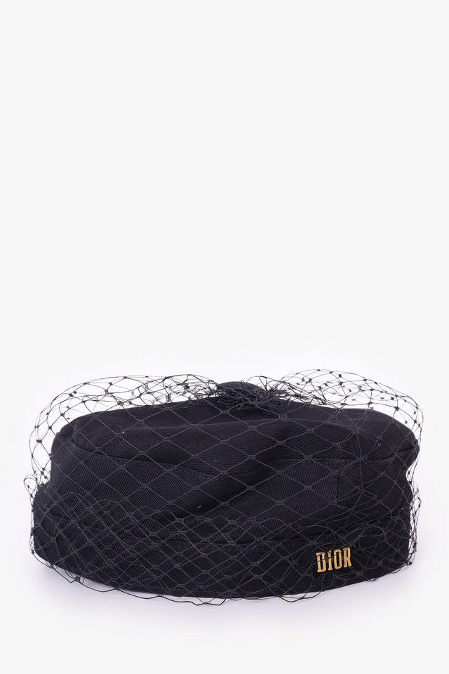 Christian Dior Black Newsboy Hat with Black Veil
