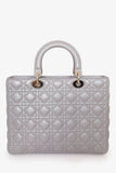 Christian Dior 2014 Grey Cannage Leather Large Lady Dior Top Handle with Strap
