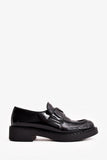 Prada Black Shiny Leather Plaque Loafers Size 40