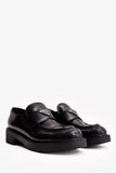 Prada Black Shiny Leather Plaque Loafers Size 40