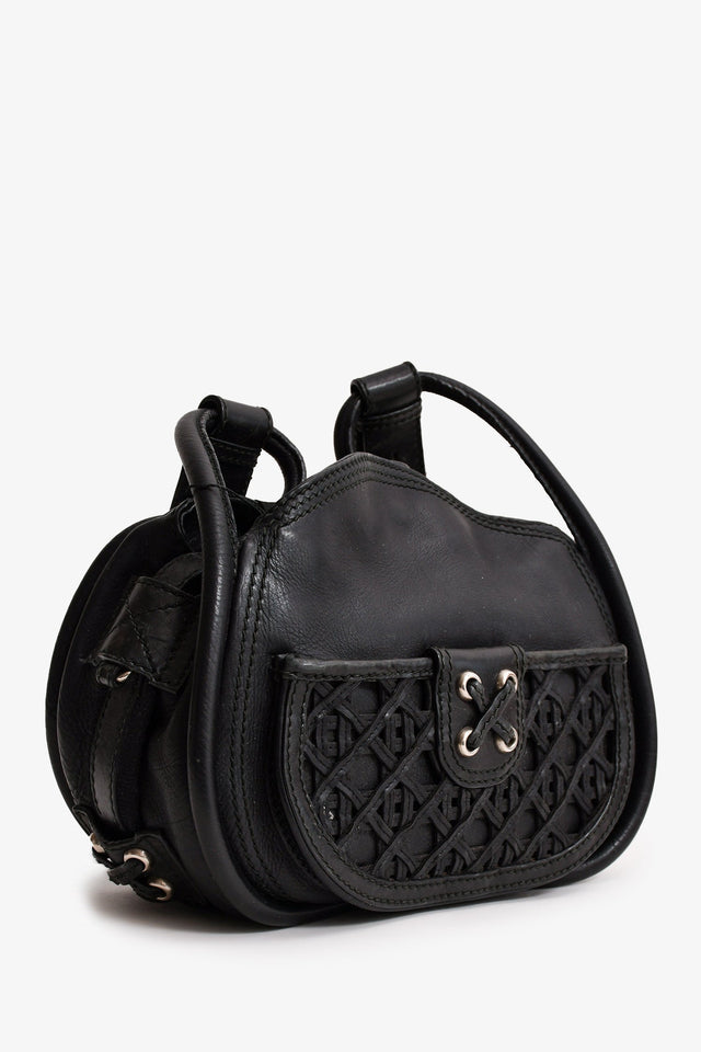 Christian Dior 2010 Black Leather Lattice Crossbody Bag (As Is)
